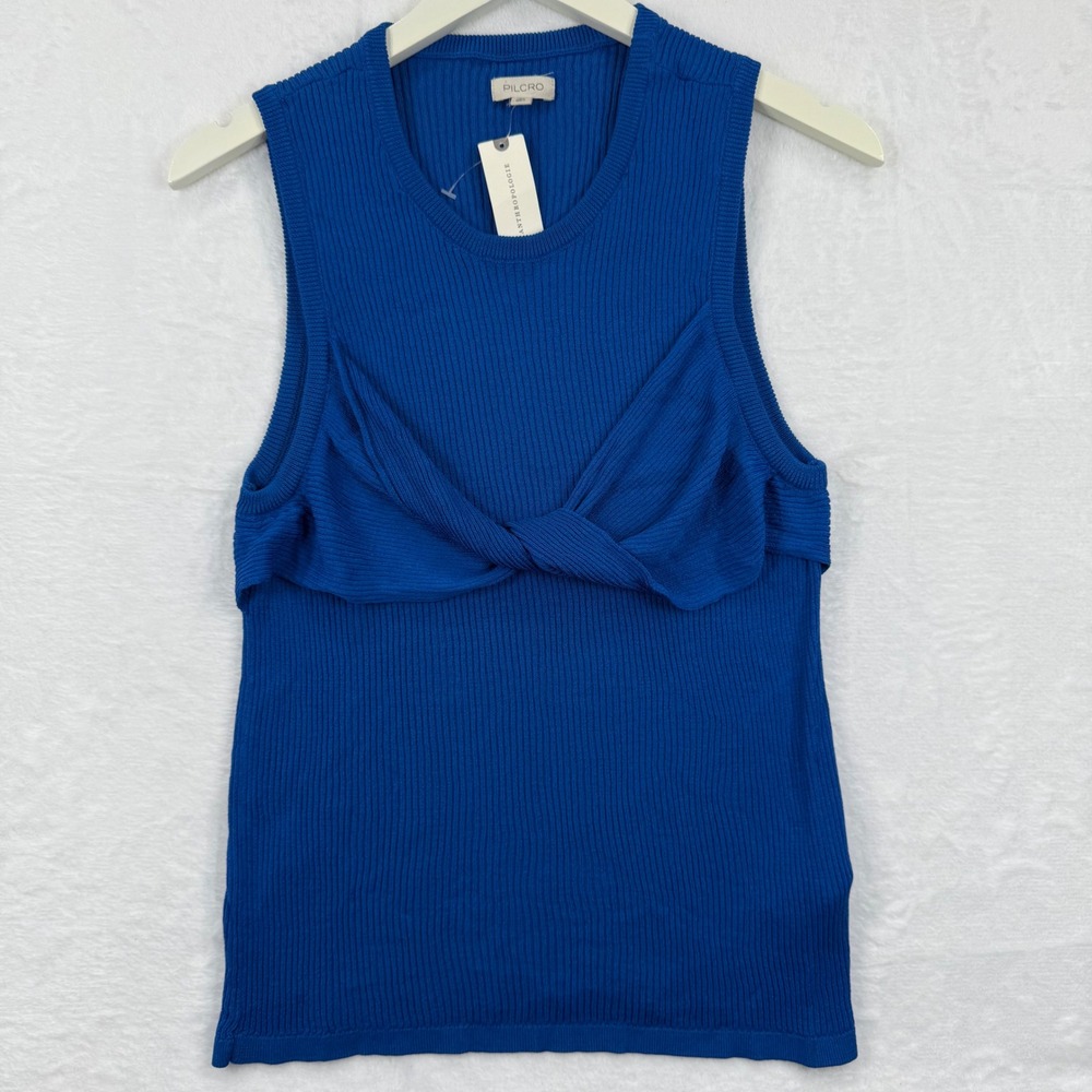 PILCRO Women's Royal Blue Ribbed Twist Front Sleeveless Tank Top XL